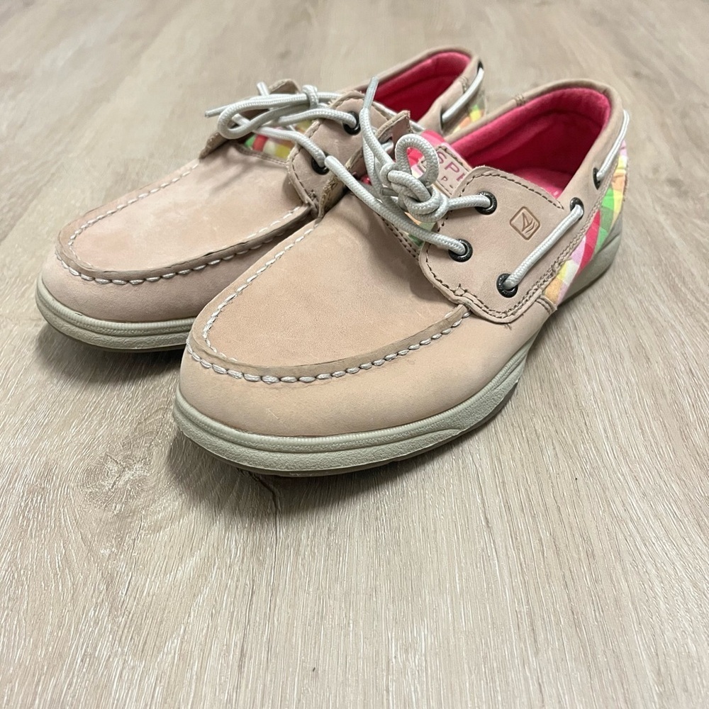 Sperry TopSider Intrepid Pink Plaid/Tan Girl’s Size 5